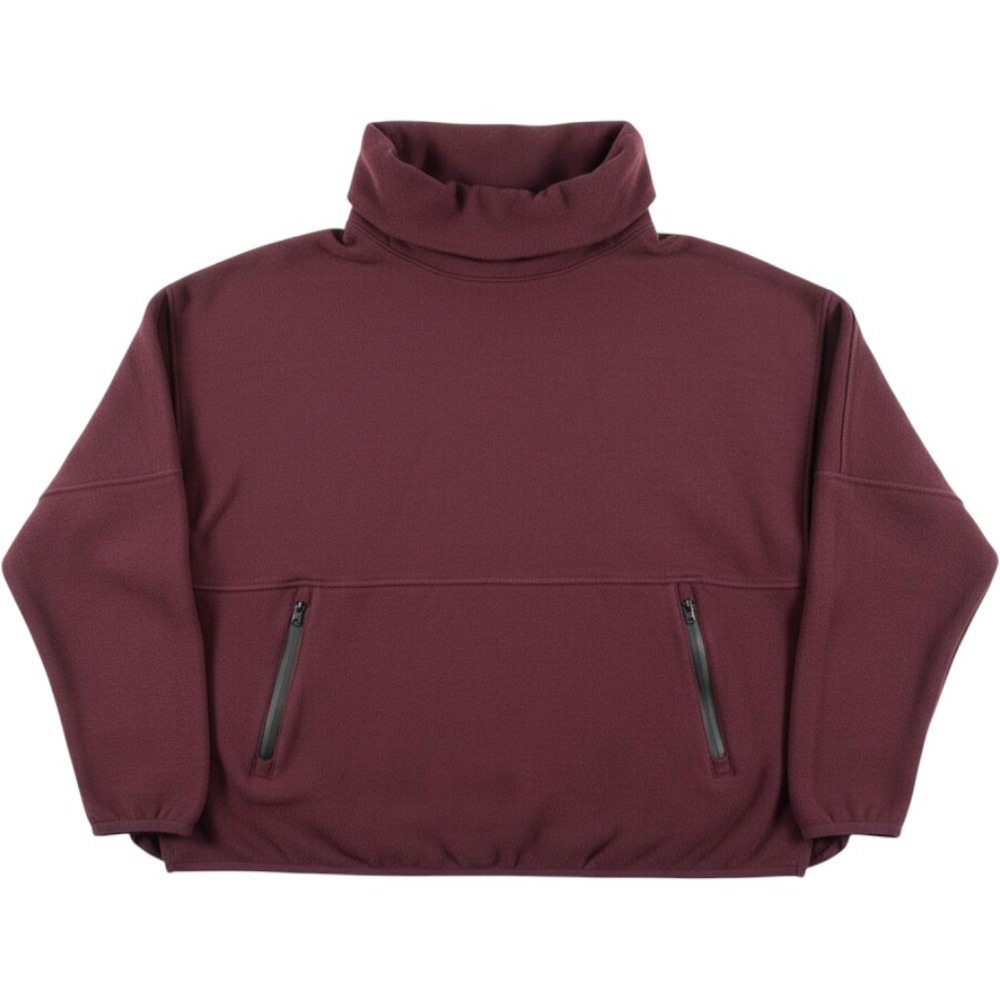 Mono B Fleece Pullover Women Small Burgundy Good Funnel Neck Zipper Pockets